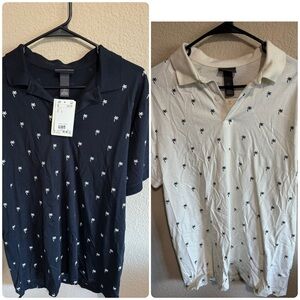 H&M Navy and White Palm Tree Polo Shirts